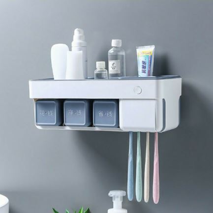 ชั้นวางของในห้องน้ำ+ที่เก็บแปรงสีฟัน รุ่นไม่ต้องเจาะผนัง